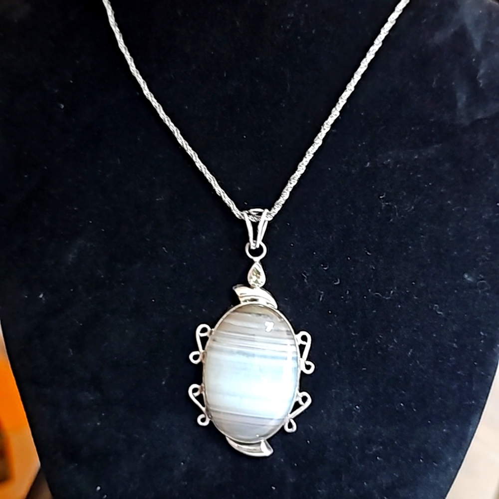Banded Agate Silver Necklace